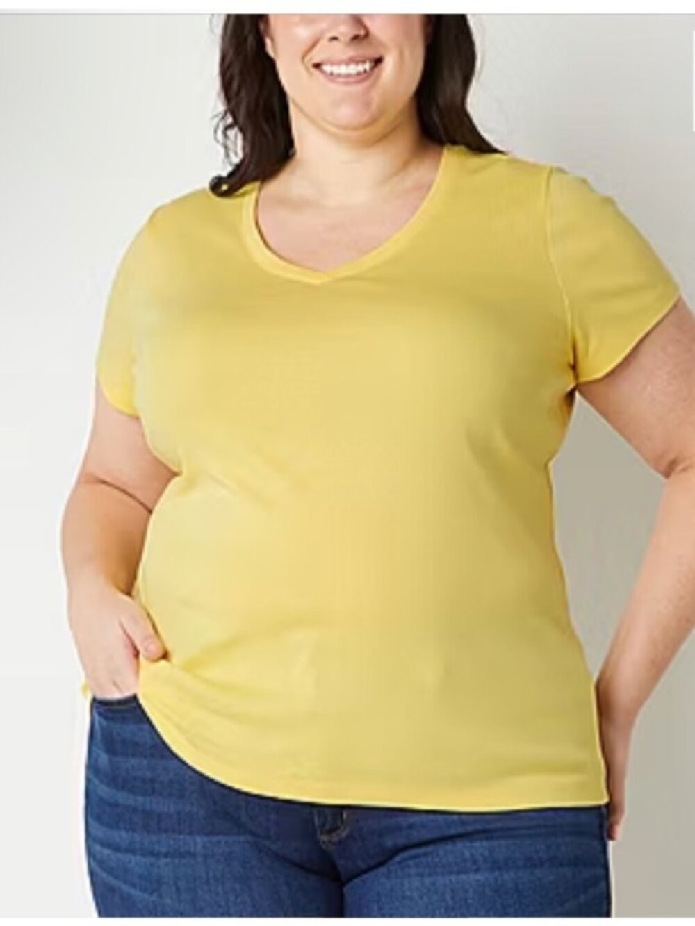 NEW St. John's Essential Tee Size XXL Bay Yellow Stretchy V Neck Top $14